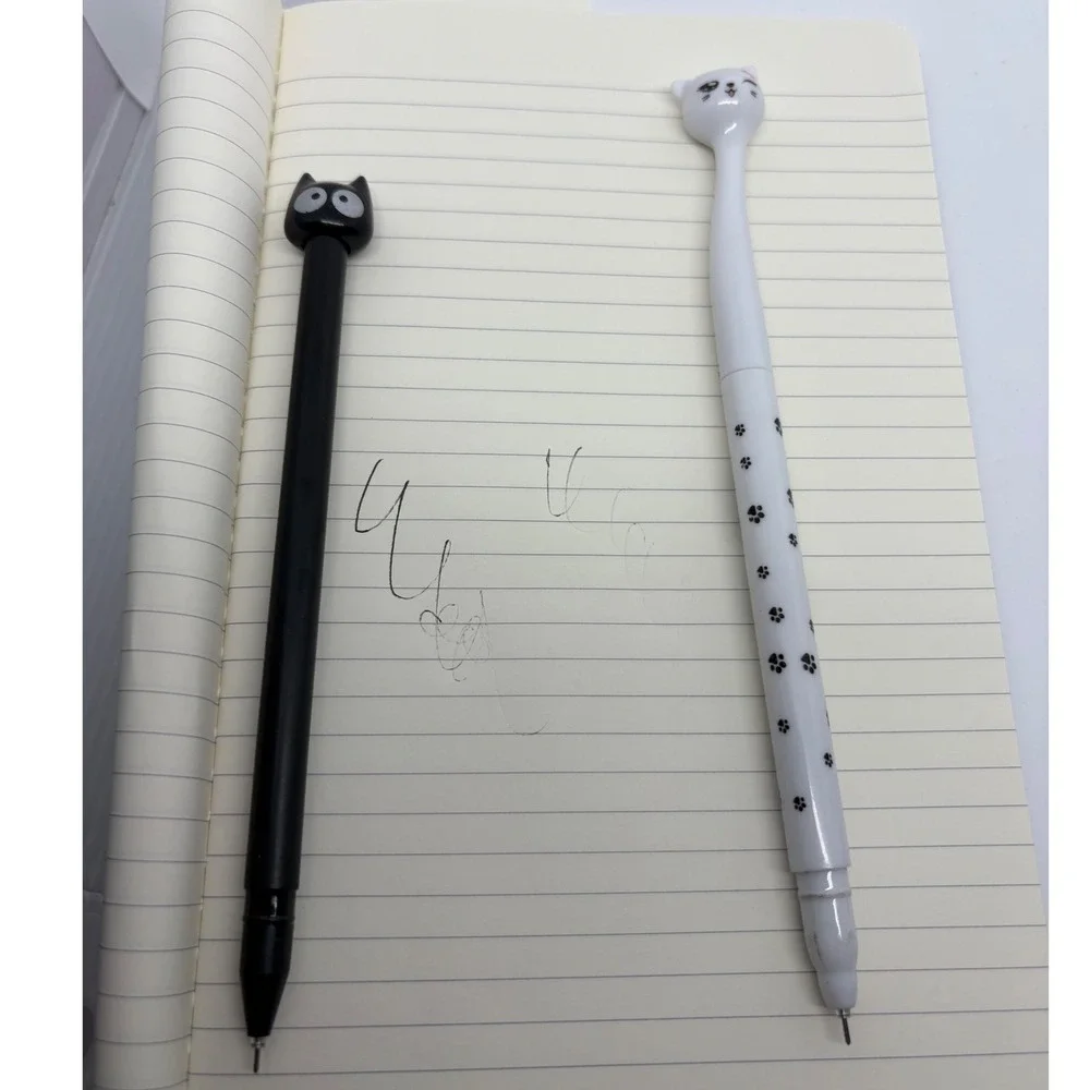 2 Kawaii‎ Cat Pens 0.5mm Black Ink White and Black Novelty GP-269